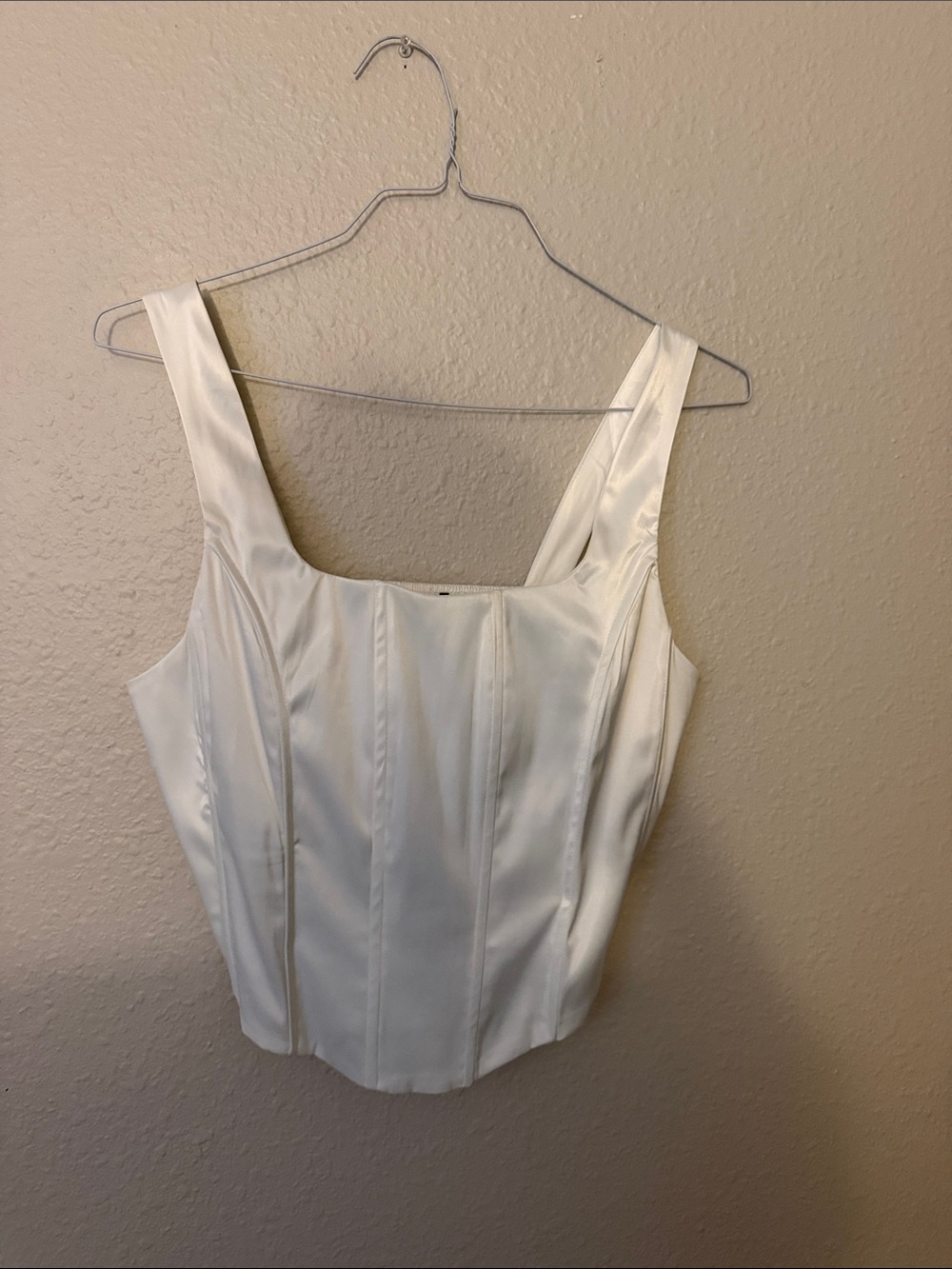 Satin Square-Neck White Structured Camisole